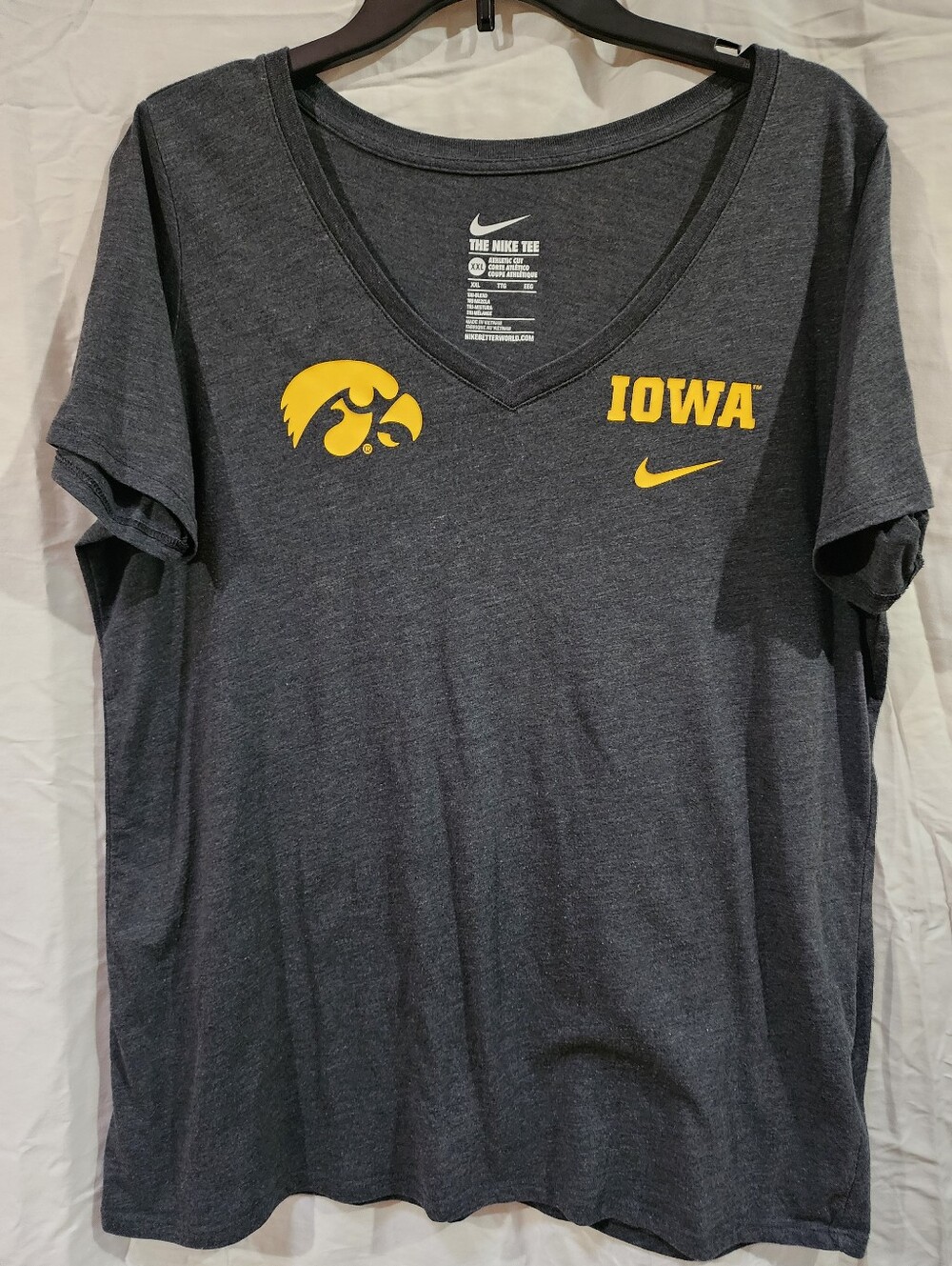 Nike Iowa Hawkeyes Gray V-Neck Tee with Yellow Logo